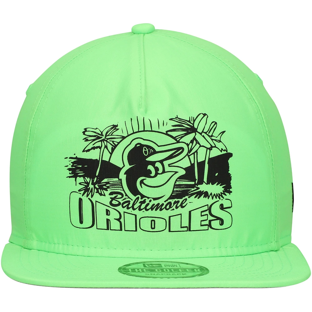 Casquette Snapback de golfeur néon des Orioles de Baltimore New Era pour hommes, verte