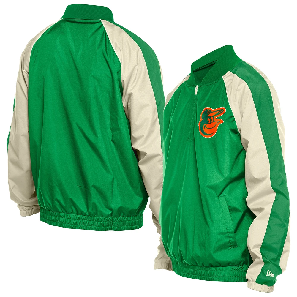 Men's New Era Kelly Green Baltimore Orioles St. Patrick's Day Ripstop Raglan Quarter-Zip Windbreaker