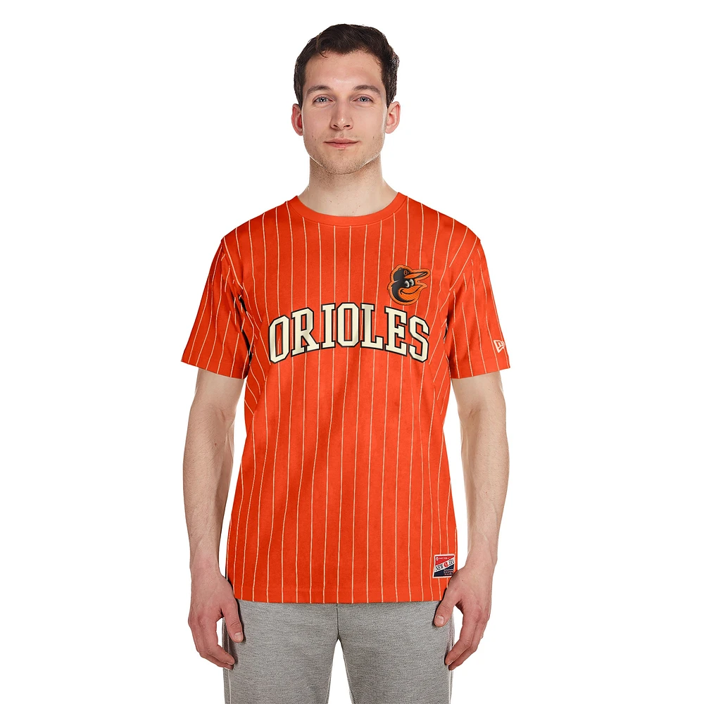 Men's New Era Orange Baltimore Orioles Throwback Pinstripe T-Shirt