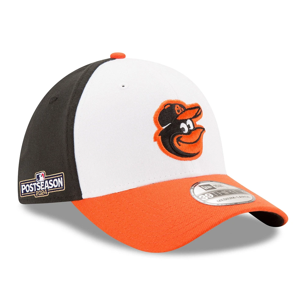 Casquette 39THIRTY Flex MLB Postseason 2024 Baltimore Orioles New Era blanche/orange pour homme