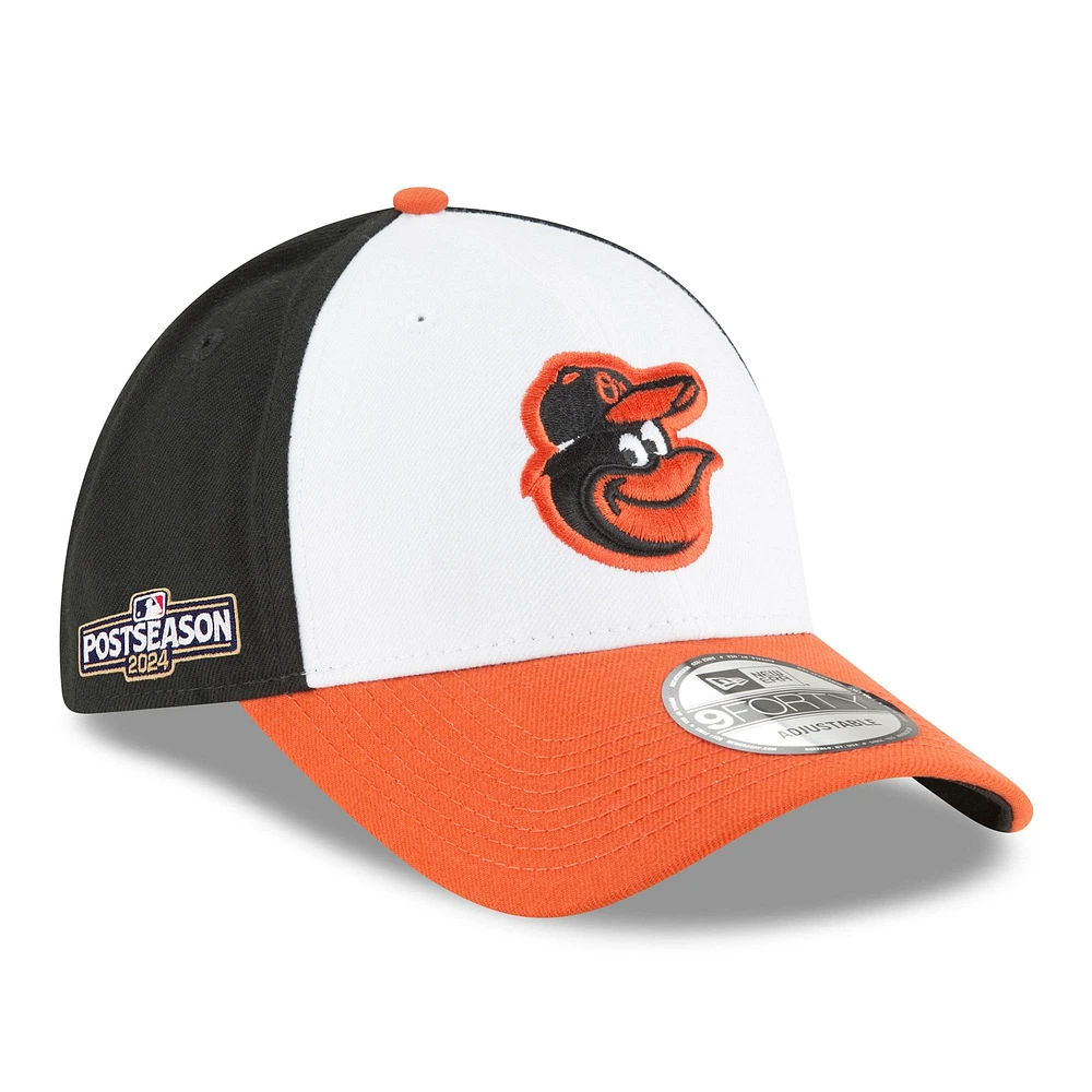 Casquette ajustable 9FORTY pour homme New Era blanche/orange Baltimore Orioles 2024 MLB Postseason Side Patch