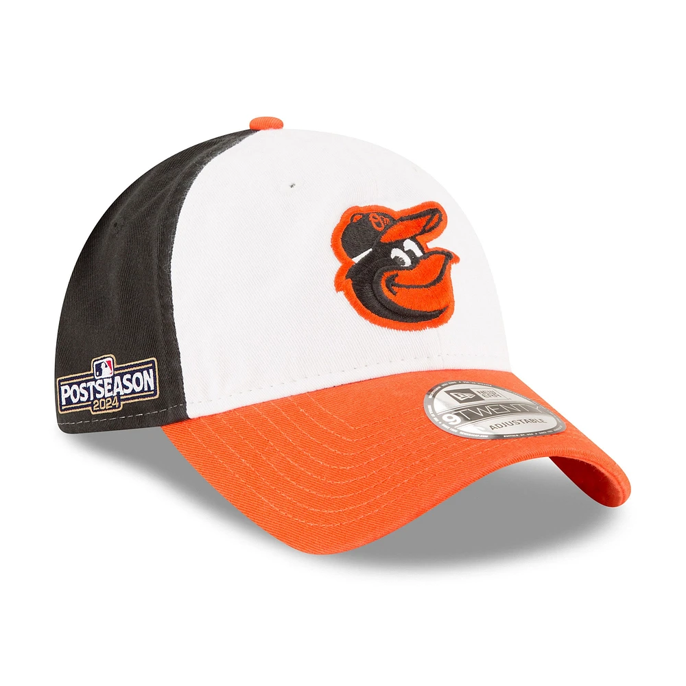 Men's New Era White/Orange Baltimore Orioles 2024 MLB Postseason Side Patch 9TWENTY Adjustable Hat