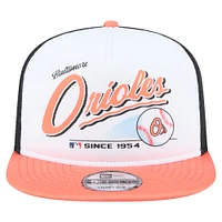 Men's New Era White/Orange Baltimore Orioles Retro Script Trucker 9FIFTY Snapback Hat