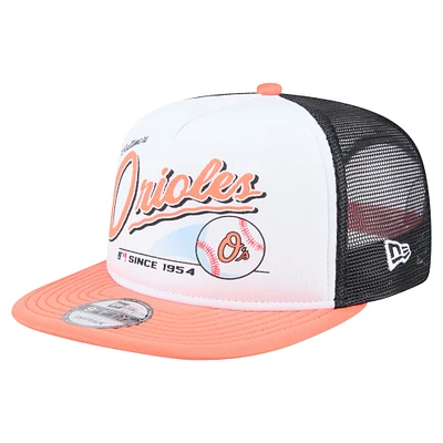 Men's New Era White/Orange Baltimore Orioles Retro Script Trucker 9FIFTY Snapback Hat