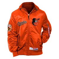 Men's New Era x Alpha Industries Orange Baltimore Orioles Current Day Full-Zip Hooded Nylon Bomber Jacket