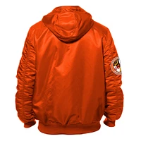 Men's New Era x Alpha Industries Orange Baltimore Orioles Current Day Full-Zip Hooded Nylon Bomber Jacket