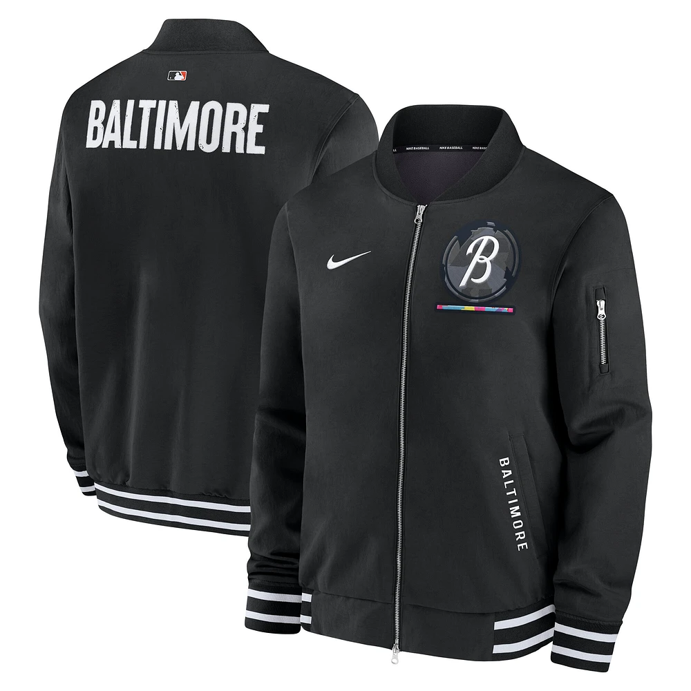 Men's Nike  Black Baltimore Orioles Authentic Collection City Connect Full-Zip Bomber Jacket