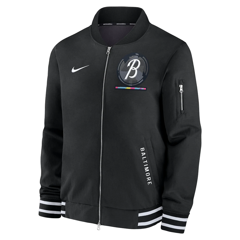 Men's Nike  Black Baltimore Orioles Authentic Collection City Connect Full-Zip Bomber Jacket