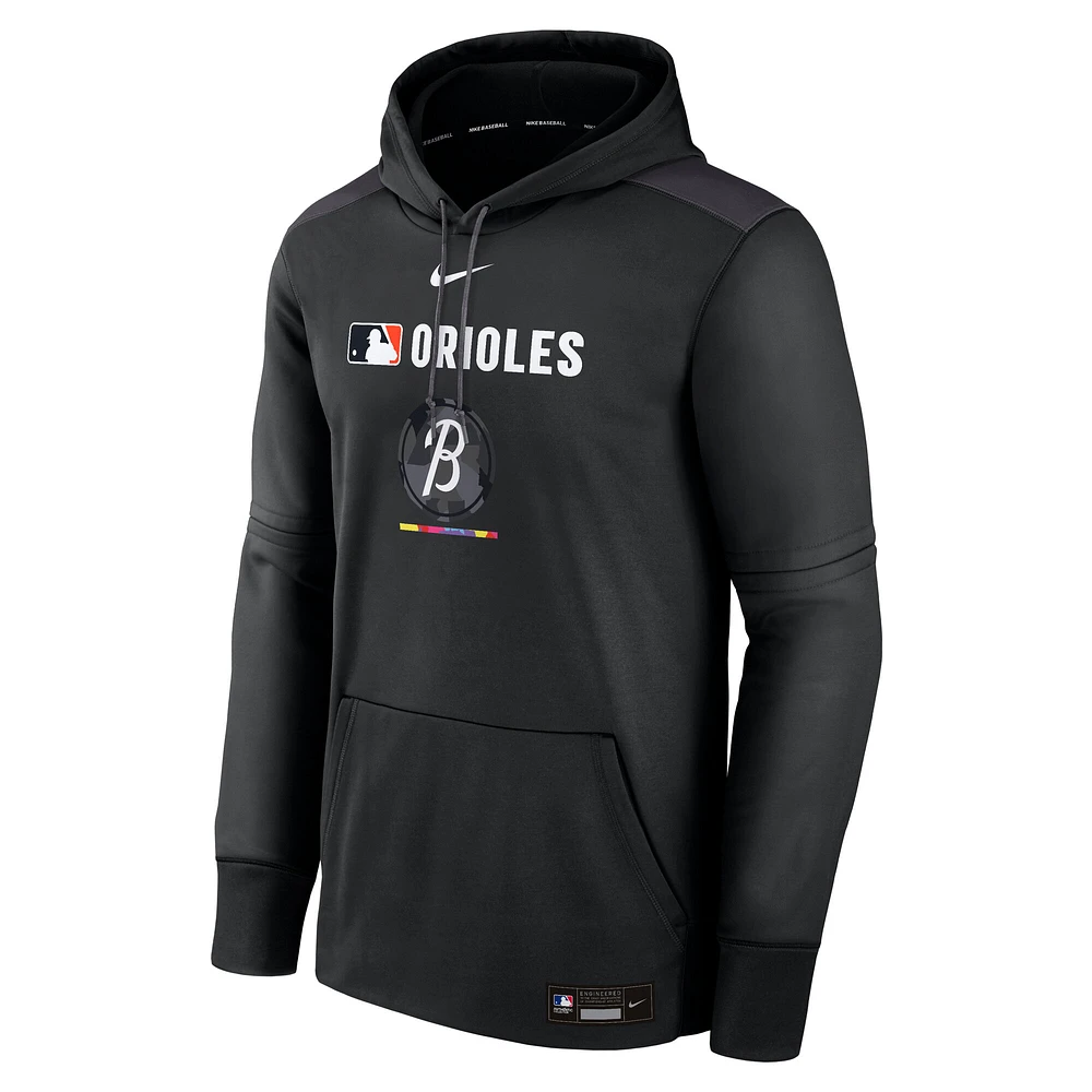 Men's Nike  Black Baltimore Orioles Authentic Collection City Connect Therma Pullover Hoodie