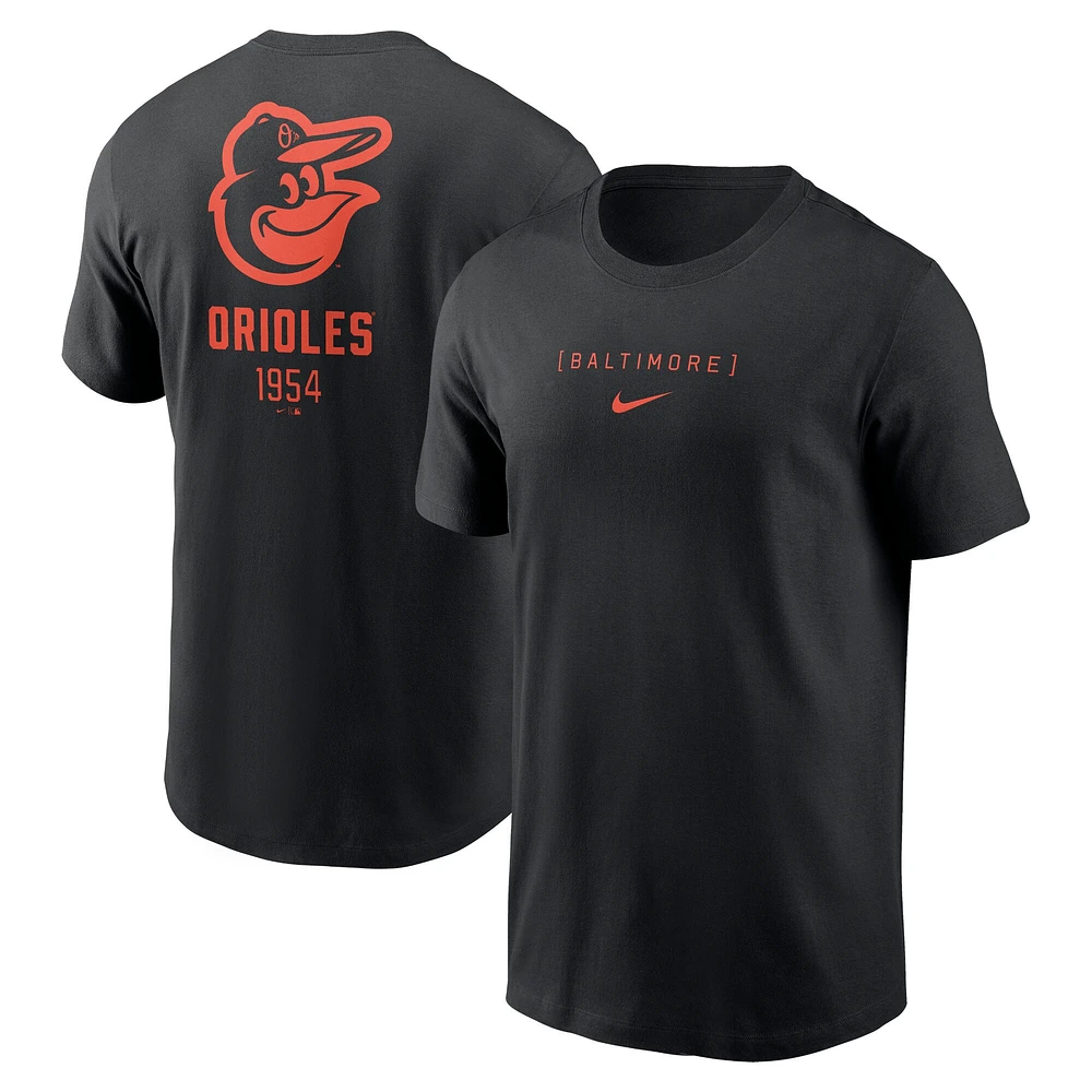 T-shirt Nike noir pour hommes des Orioles de Baltimore avec grand logo dans le dos