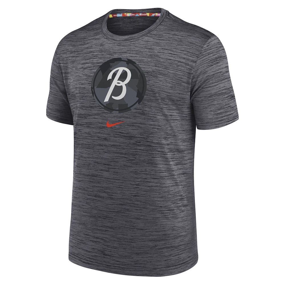 Men's Nike  Charcoal Baltimore Orioles City Connect Velocity Practice Performance T-Shirt