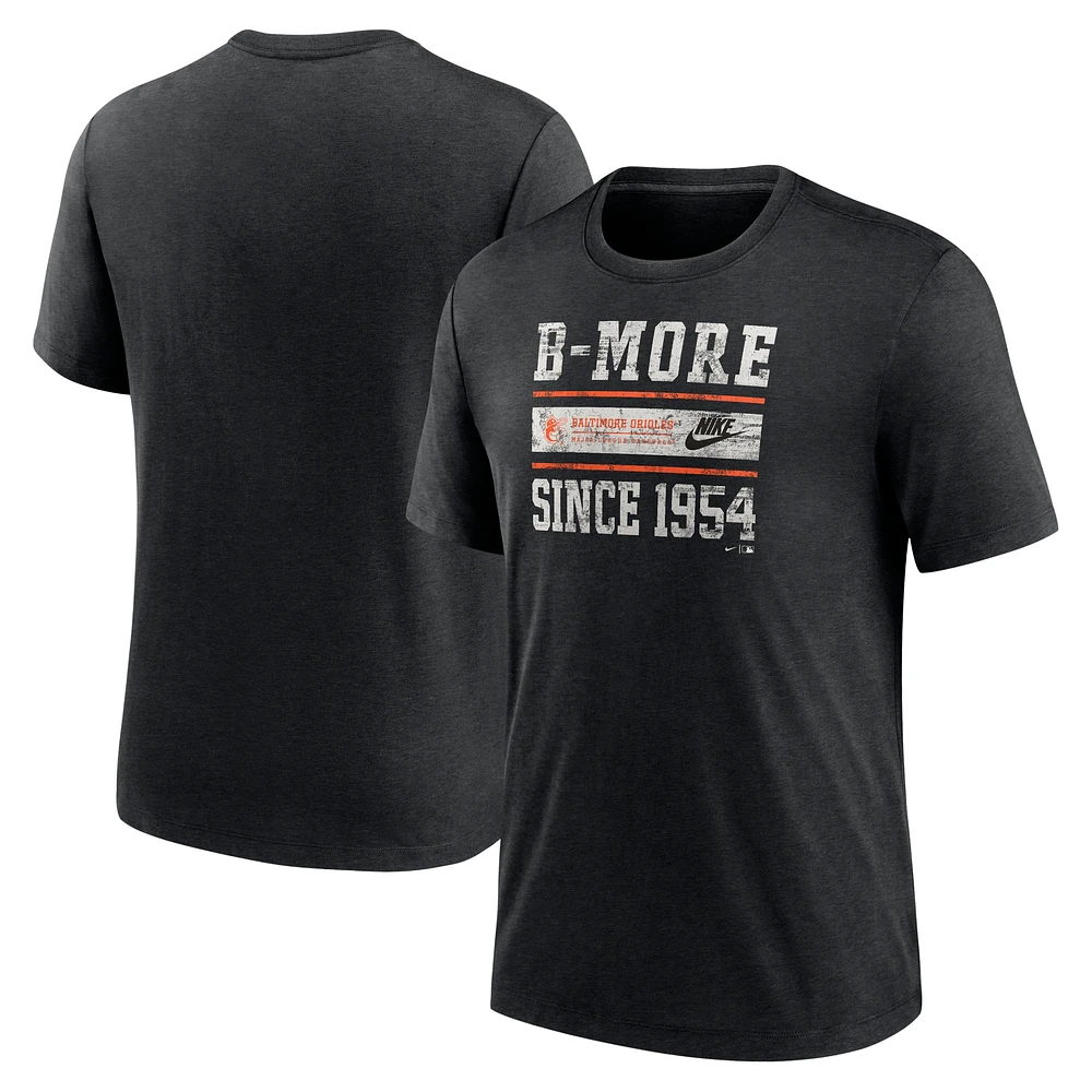 T-shirt tri-mélange Nike Heather Black Baltimore Orioles Cooperstown Collection pour hommes