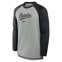 Men's Nike Heather Gray/Black Baltimore Orioles Authentic Collection Game Time Raglan Performance Long Sleeve T-Shirt