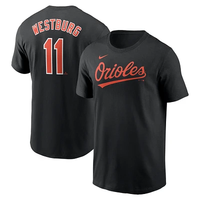 T-shirt avec nom et numéro Nike Jordan Westburg pour homme, noir, Baltimore Orioles Fuse