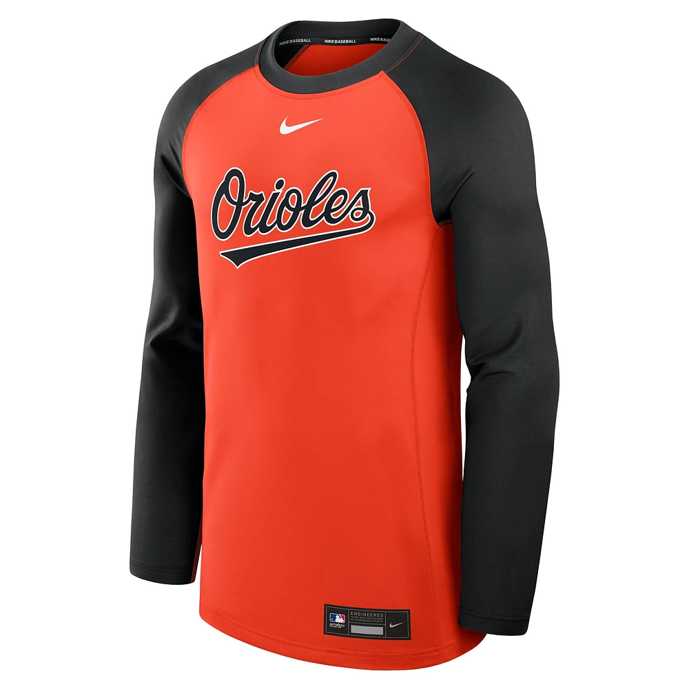 Men's Nike Orange/Black Baltimore Orioles Authentic Collection Game Time Raglan Performance Long Sleeve T-Shirt