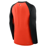 Men's Nike Orange/Black Baltimore Orioles Authentic Collection Game Time Raglan Performance Long Sleeve T-Shirt