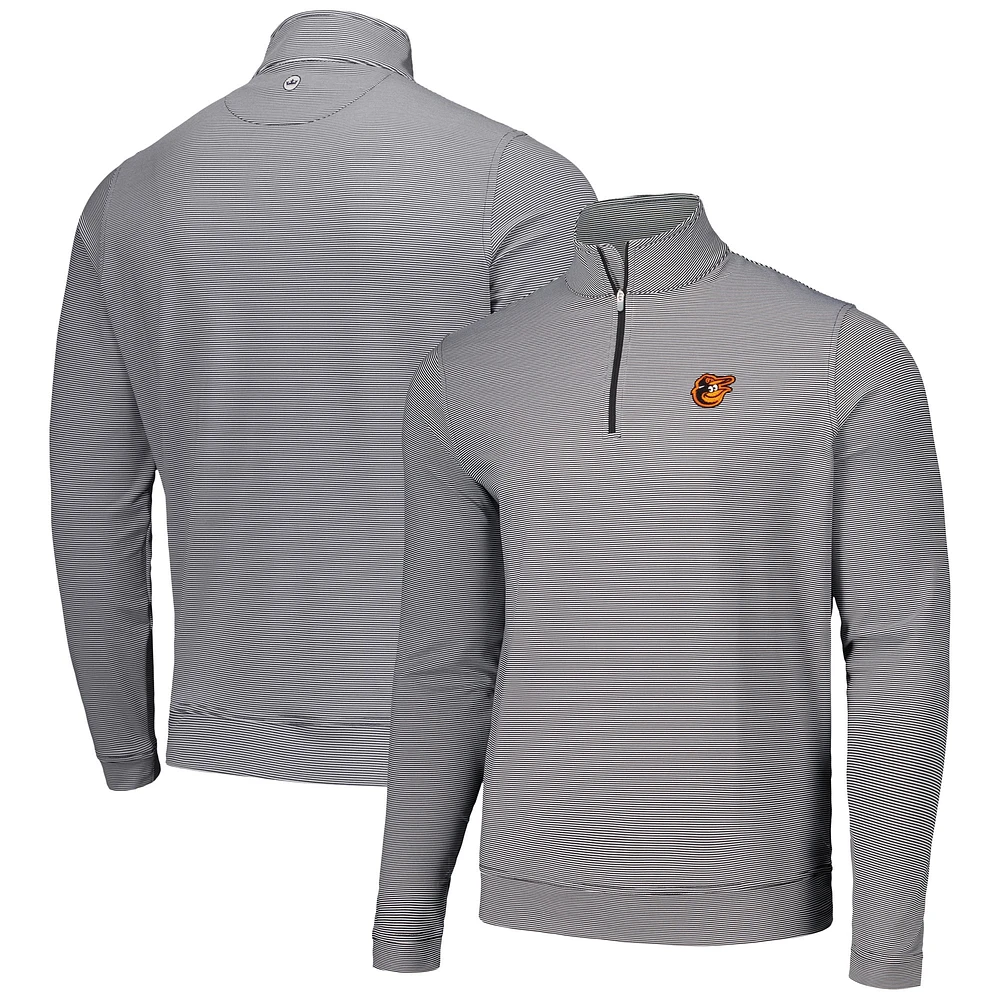 Men's Peter Millar Black Baltimore Orioles Perth Sugar Stripe Performance Quarter-Zip Top