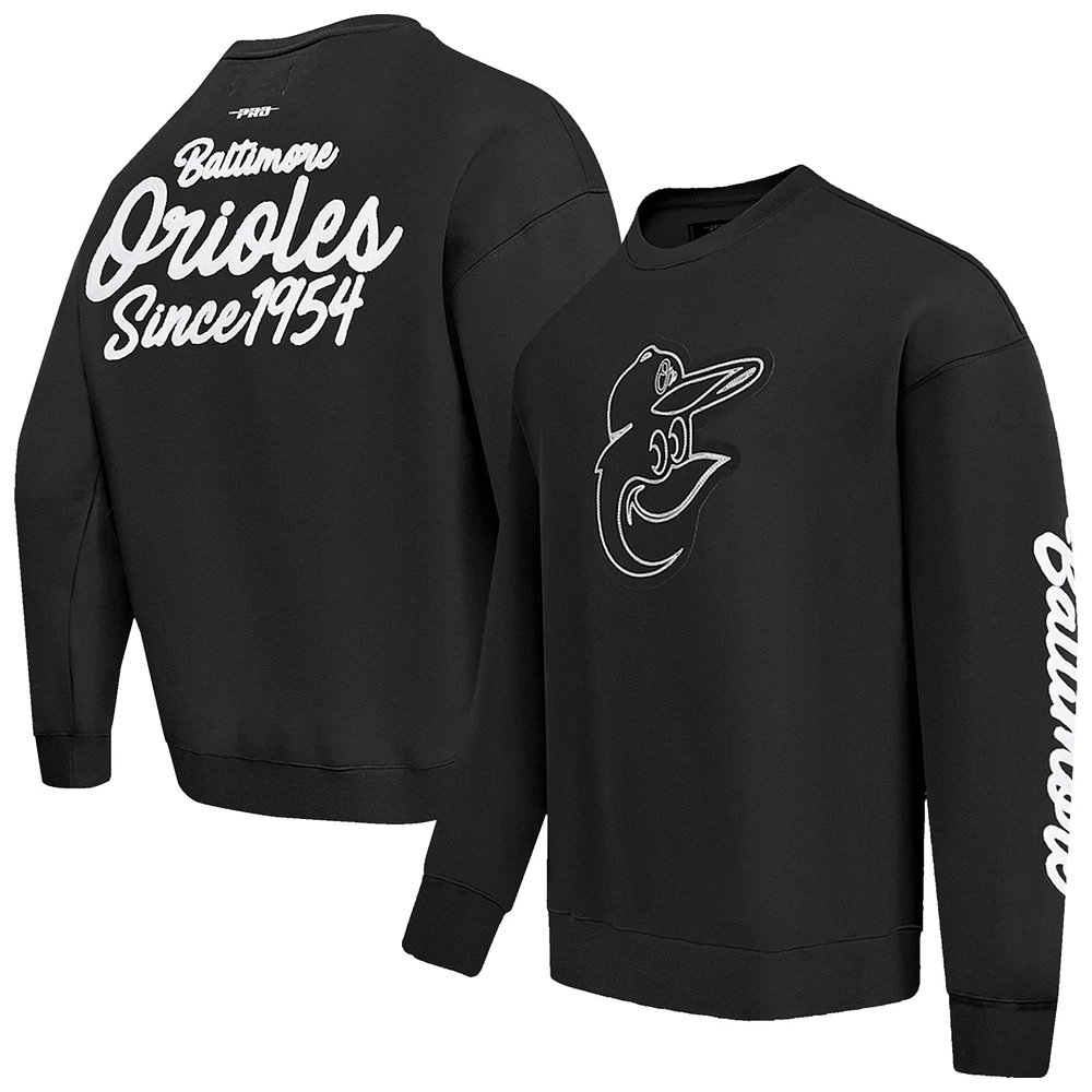 Men's Pro Standard Black Baltimore Orioles Paint The City Dropped Shoulder Pullover Sweatshirt