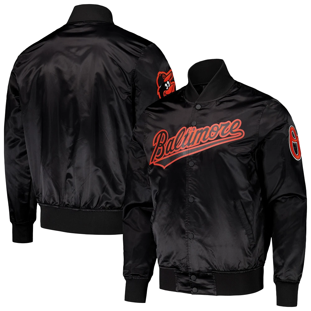 Men's Pro Standard Black Baltimore Orioles Wordmark Satin Full-Snap Jacket