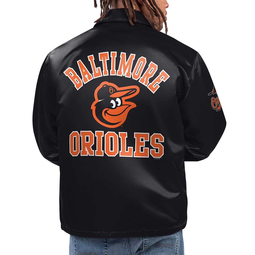 Men's Starter Black Baltimore Orioles Option Route Satin Full-Snap Jacket