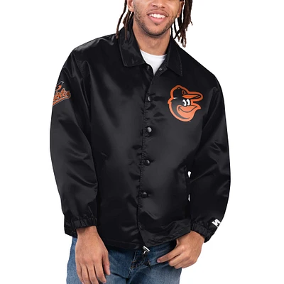 Men's Starter Black Baltimore Orioles Option Route Satin Full-Snap Jacket