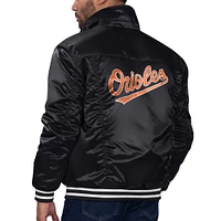 Men's Starter x Levi's Black Baltimore Orioles Silver Tab Satin Full-Snap Trucker Jacket