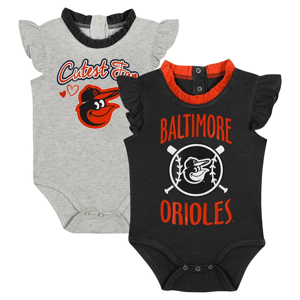 Ensemble de deux bodys fan Fanatics pour nouveau-nés et nourrissons, noir/gris, Baltimore Orioles