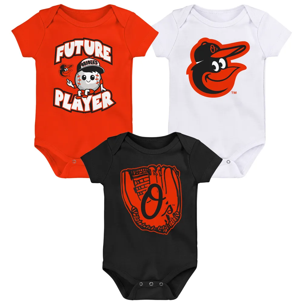 Newborn & Infant Baltimore Orioles Black/Orange/Heathered Gray Game Time Three-Piece Bodysuit Set