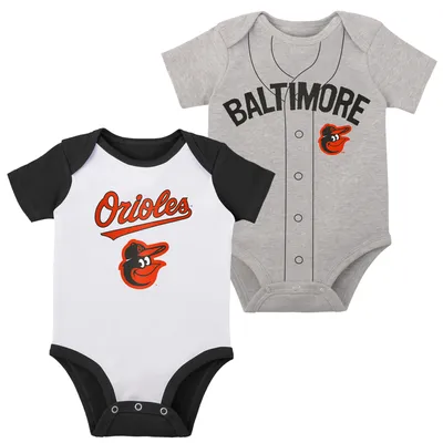 Baltimore Orioles Newborn & Infant Little Slugger Two-Pack Bodysuit Set - White/Heather Gray