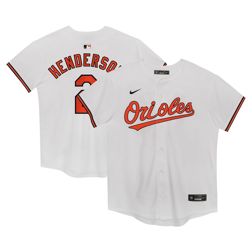 Maillot de match à domicile Nike Gunnar Henderson blanc des Orioles Baltimore pour enfants d'âge préscolaire