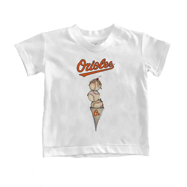 Girls Youth Tiny Turnip White Baltimore Orioles Baseball Love Fringe T-Shirt Size: Medium