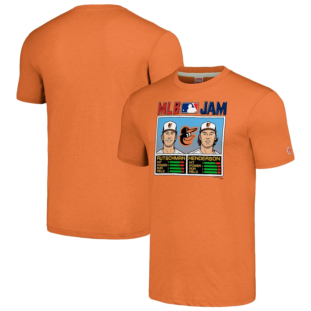 Unisex Homage Adley Rutschman & Gunnar Henderson Orange Baltimore Orioles MLB Jam Tri-Blend T-Shirt