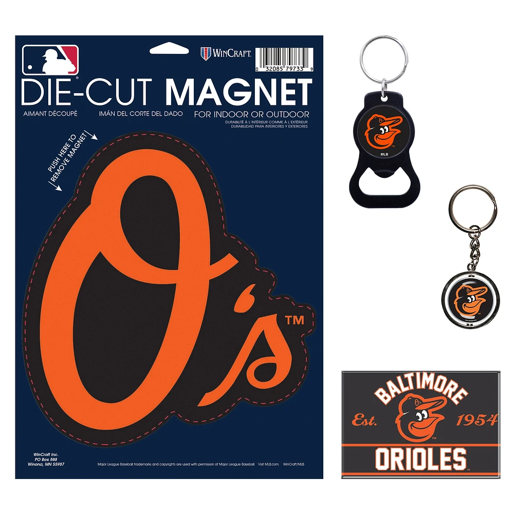 Lot de 4 porte-clés et aimants WinCraft Baltimore Orioles