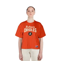 T-shirt court à rayures orange City Connect Multiplier Baltimore Orioles New Era pour femme