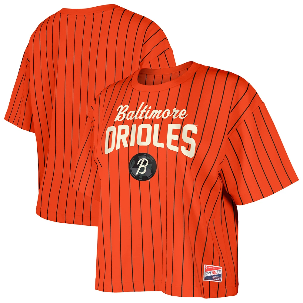T-shirt court à rayures orange City Connect Multiplier Baltimore Orioles New Era pour femme