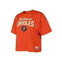 T-shirt court à rayures orange City Connect Multiplier Baltimore Orioles New Era pour femme