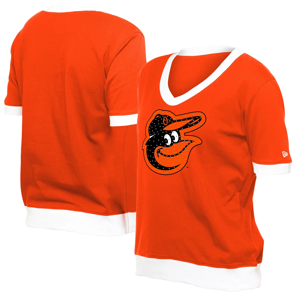 Women's New Era  Orange Baltimore Orioles Game Day Rhinestone V-Neck T-Shirt