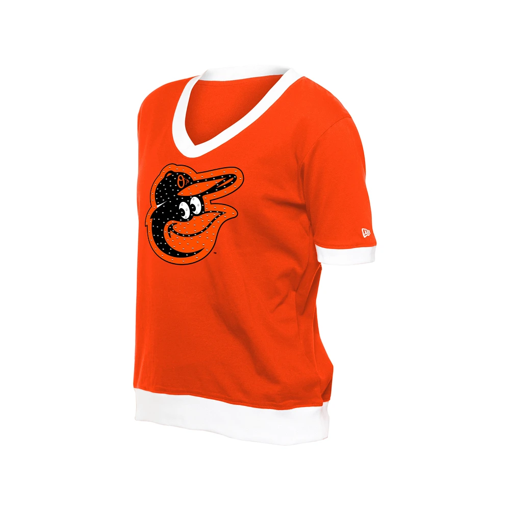 Women's New Era  Orange Baltimore Orioles Game Day Rhinestone V-Neck T-Shirt