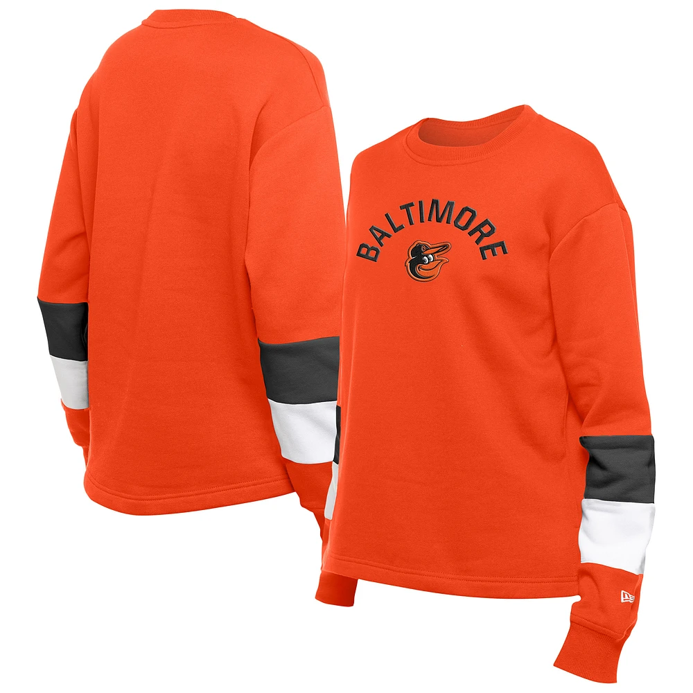 Sweat-shirt à col rond orange Gameday des Baltimore Orioles de New Era pour femme