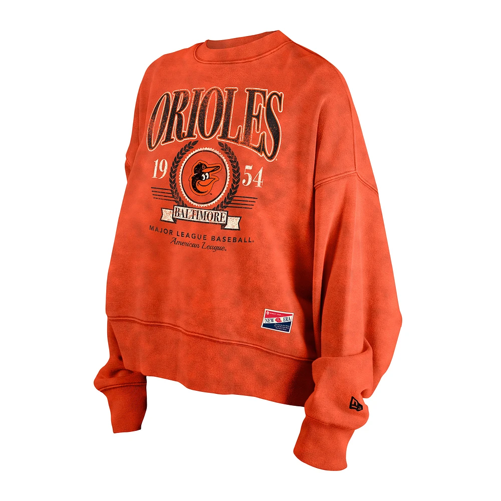 Pull ras du cou en polaire délavé aux enzymes Orange Baltimore Orioles de New Era pour femme