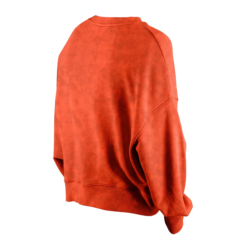 Pull ras du cou en polaire délavé aux enzymes Orange Baltimore Orioles de New Era pour femme