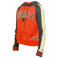 Women's New Era  Orange Baltimore Orioles Throwback Cropped Raglan Pullover Hoodie