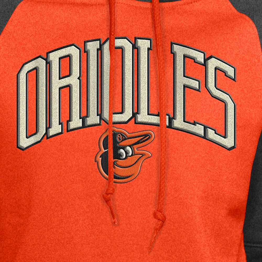 Women's New Era  Orange Baltimore Orioles Throwback Cropped Raglan Pullover Hoodie