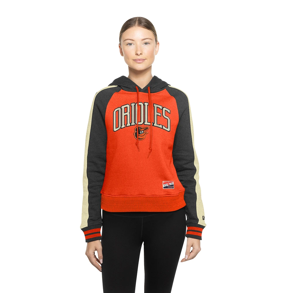 Women's New Era  Orange Baltimore Orioles Throwback Cropped Raglan Pullover Hoodie