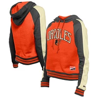 Women's New Era  Orange Baltimore Orioles Throwback Cropped Raglan Pullover Hoodie