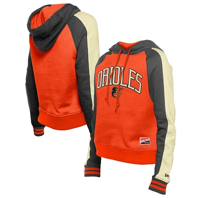 Women's New Era  Orange Baltimore Orioles Throwback Cropped Raglan Pullover Hoodie
