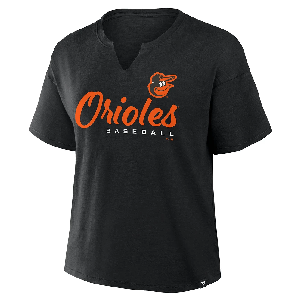 Women's Profile  Black Baltimore Orioles Plus Wordmark Notch Neck T-Shirt