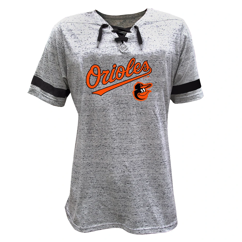 T-shirt moucheté à lacets gris chiné pour femme Profile Baltimore Orioles