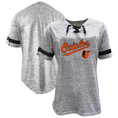 T-shirt moucheté à lacets gris chiné pour femme Profile Baltimore Orioles