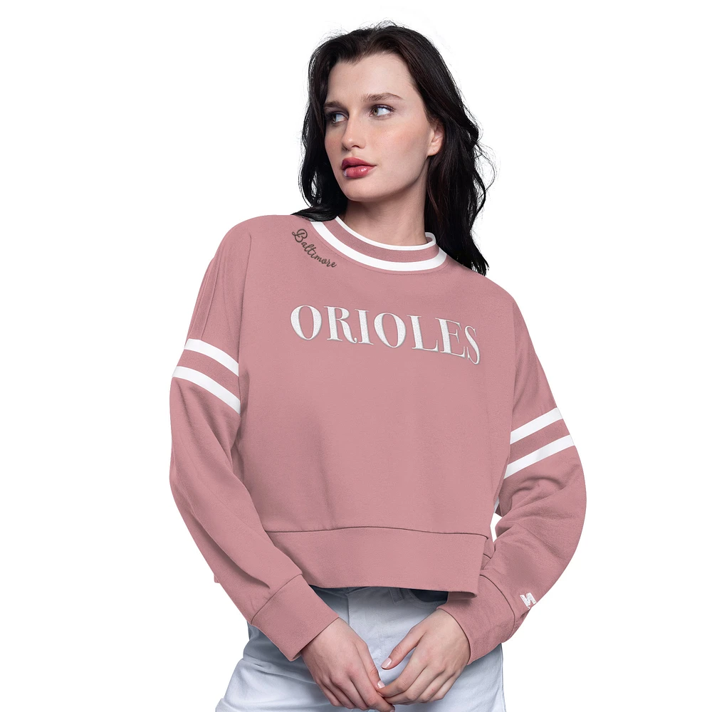 Women's Starter  Pink Baltimore Orioles Power Play Cropped Pullover Sweatshirt